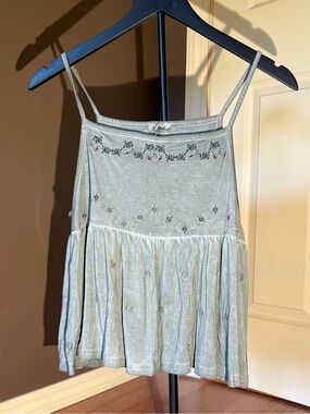 POL Light Sage Green Embroidered Tank Top